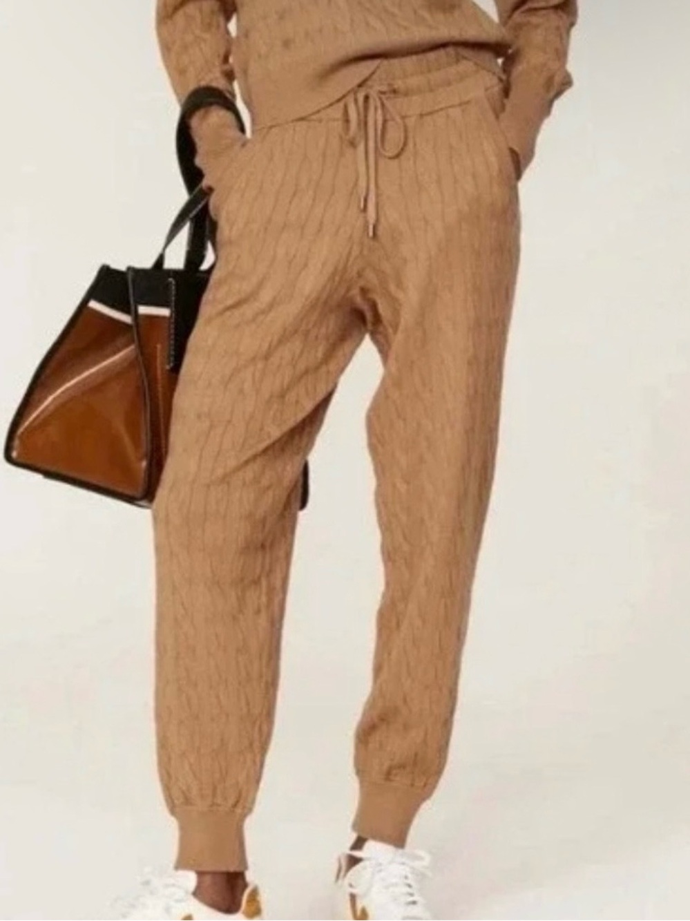 Veronica Beard Tan Auden Cable Knit Joggers Sweatpants Size Small
